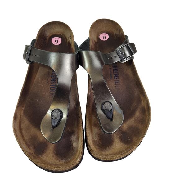 Birkenstock Gizeh Sandals Womens Size 9 Silver Metallic Thong Comfort EU 40 - Picture 1 of 16